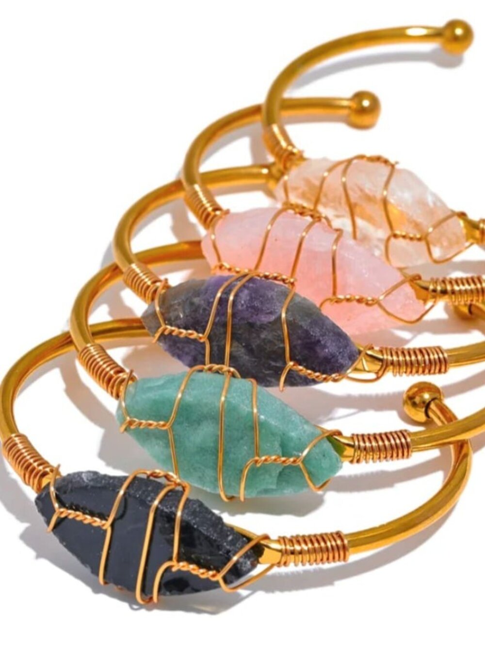 18K Gold Plated Natural Quartz Stainless Steel Necklace/Ring Luxury